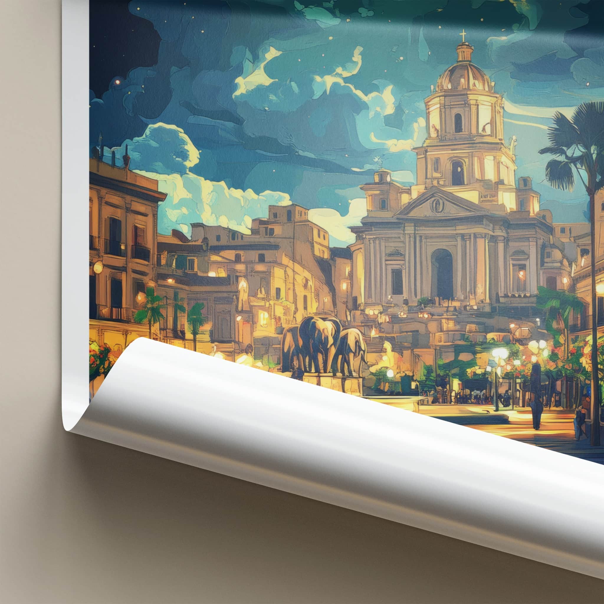 Catania Poster - Italy Travel Art - Starry Night Plaza Home Decor