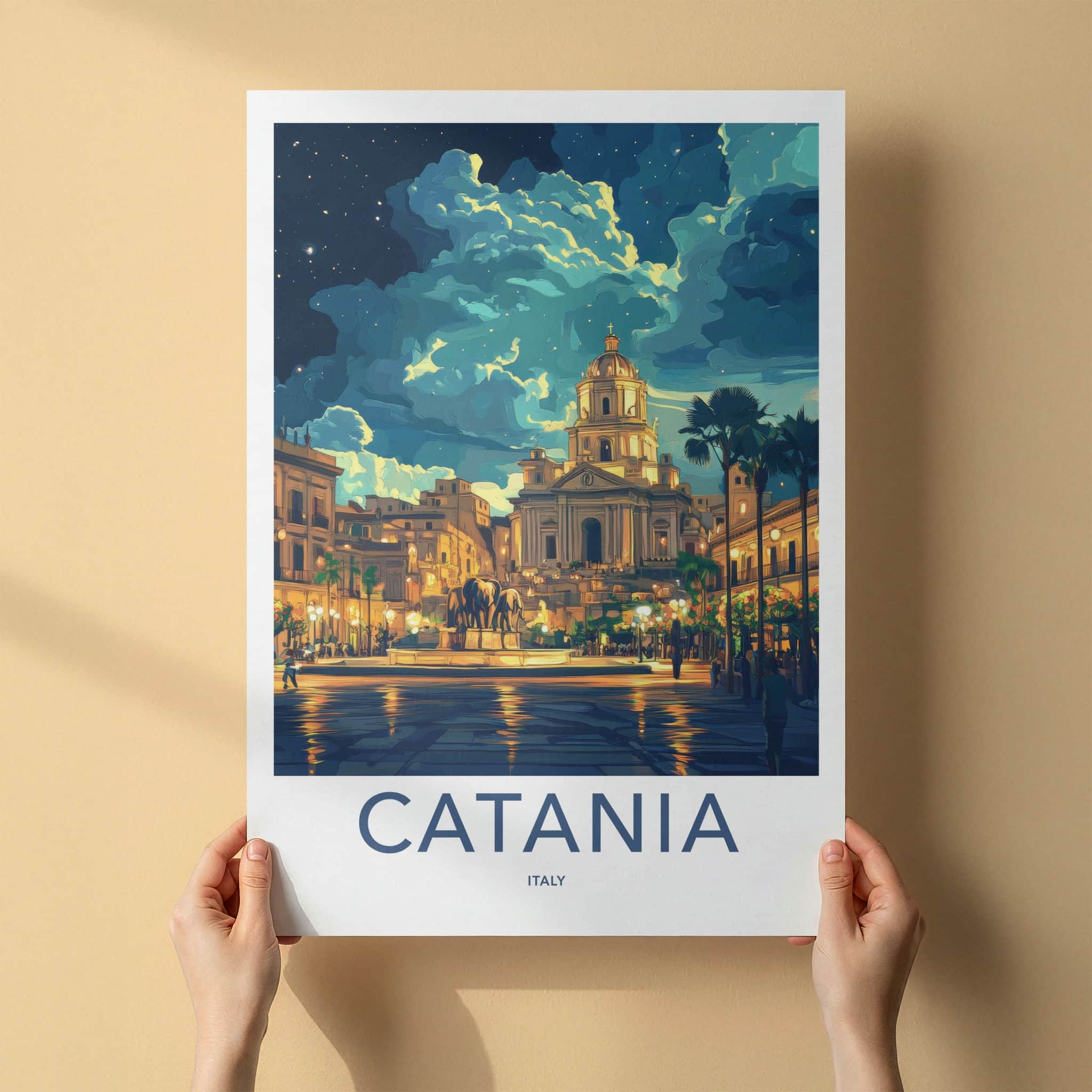 Catania Poster - Italy Travel Art - Starry Night Plaza Home Decor