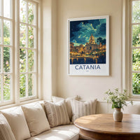 Catania Poster - Italy Travel Art - Starry Night Plaza Home Decor