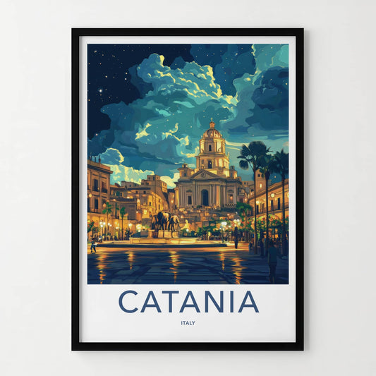 Catania Poster - Italy Travel Art - Starry Night Plaza Home Decor