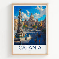 Catania Poster - Italy Travel Art - Vibrant Piazza Fountain Home Decor