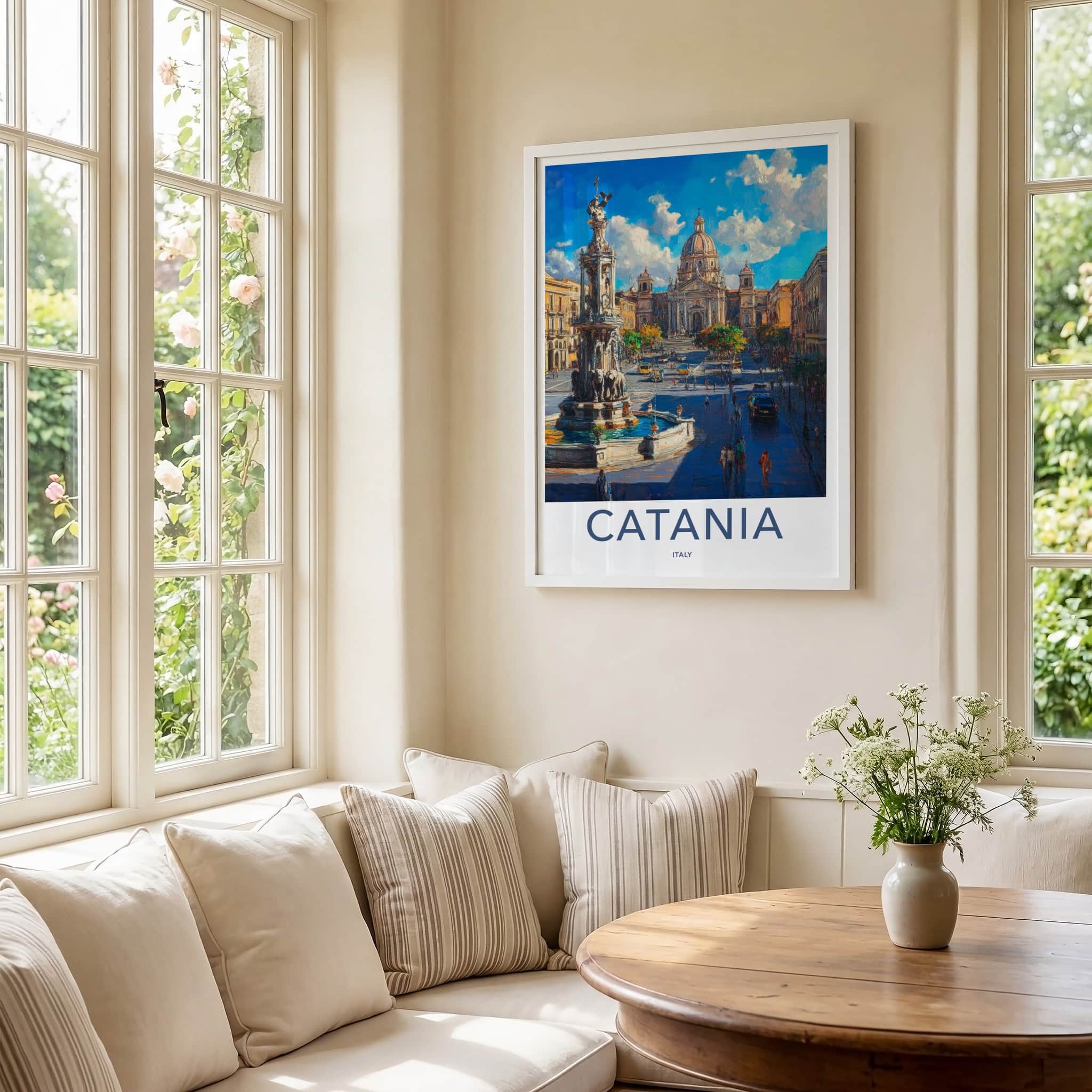 Catania Poster - Italy Travel Art - Vibrant Piazza Fountain Home Decor