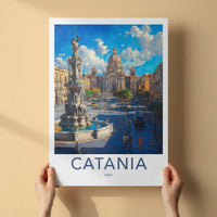 Catania Poster - Italy Travel Art - Vibrant Piazza Fountain Home Decor