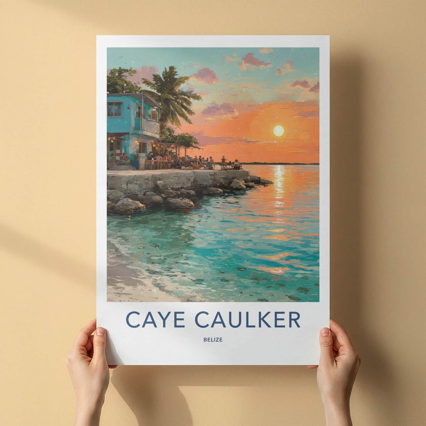 Caye Caulker Poster - Belize Travel Print - Tropical Sunset Sea Wall Decor