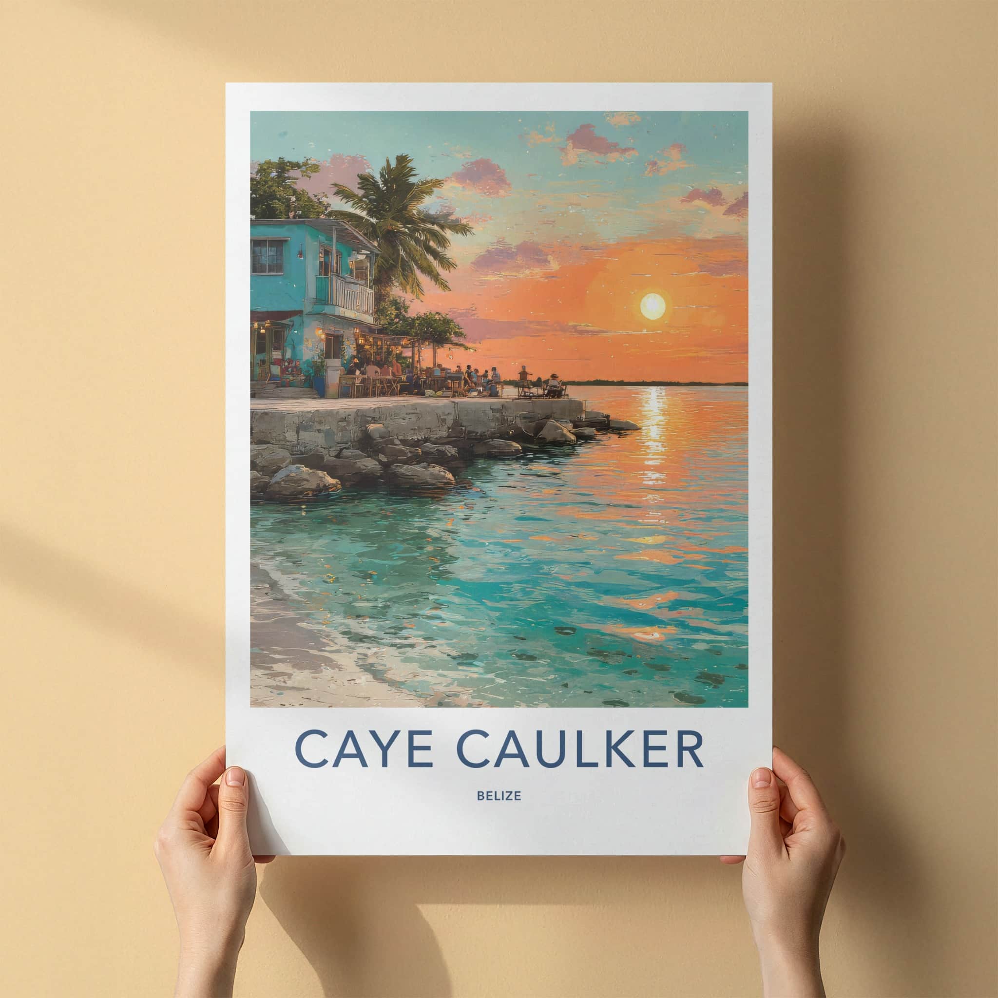 Caye Caulker Poster - Belize Travel Print - Tropical Sunset Sea Wall Decor
