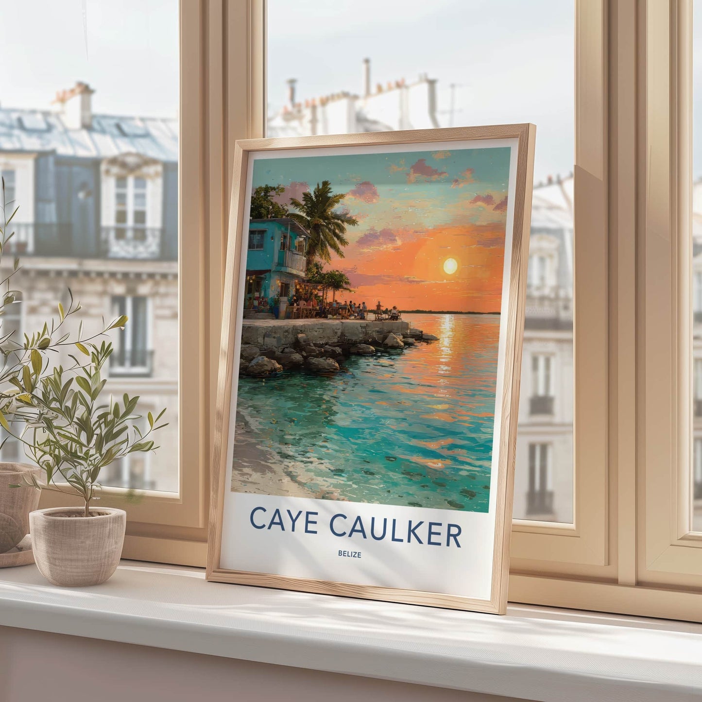 Caye Caulker Poster - Belize Travel Print - Tropical Sunset Sea Wall Decor