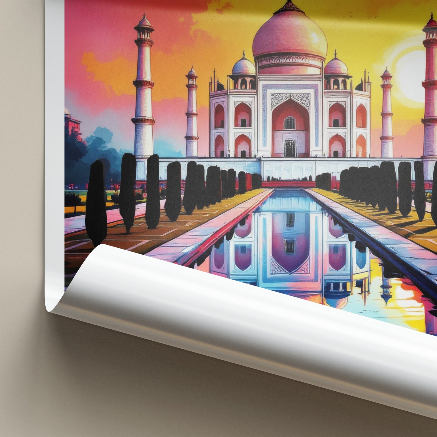Taj Mahal Poster - India Sunset Palace Reflection Fine Art