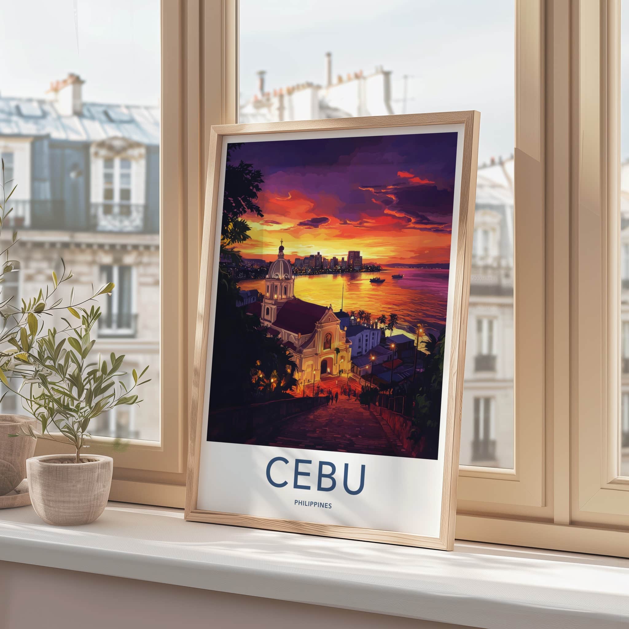 Cebu Poster - Philippines Travel Art - Historic Church Sunset Home Decor