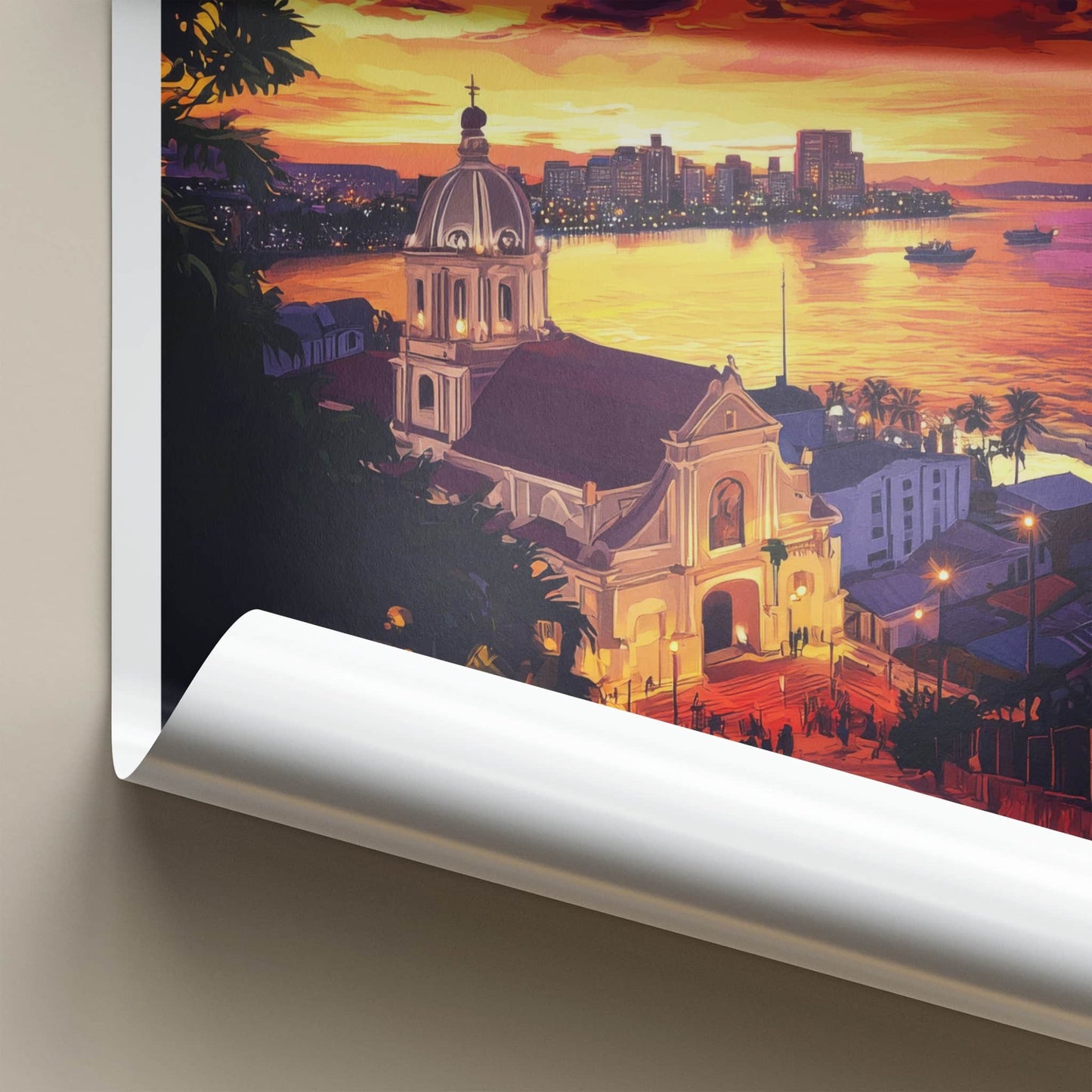 Cebu Poster - Philippines Travel Art - Historic Church Sunset Home Decor