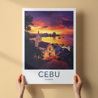 Cebu Poster - Philippines Travel Art - Historic Church Sunset Home Decor