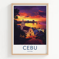Cebu Poster - Philippines Travel Art - Historic Church Sunset Home Decor