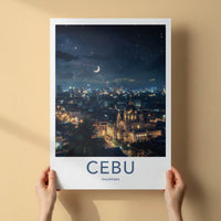 Cebu Poster - Philippines Travel Art - Night Cityscape Moon Home Decor