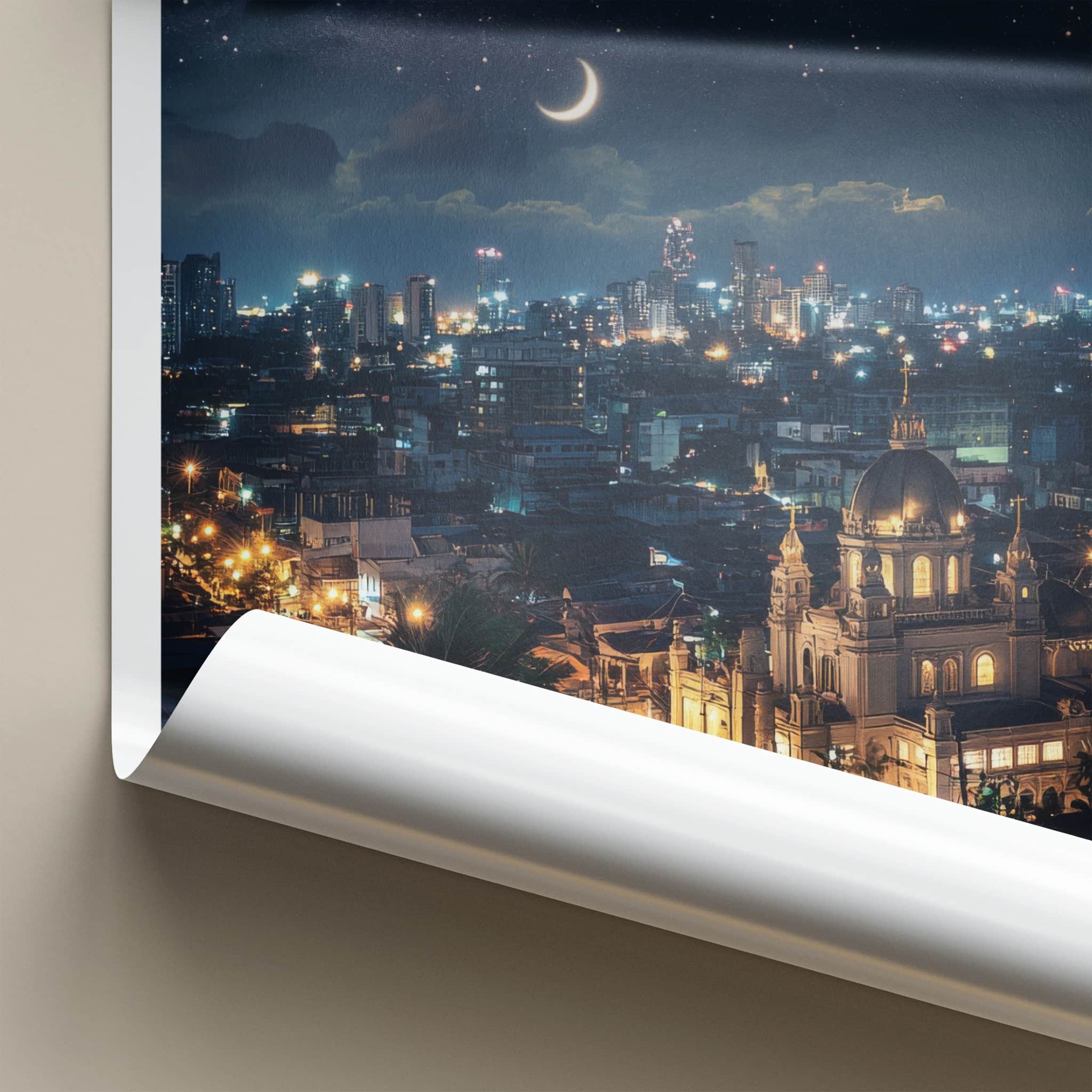 Cebu Poster - Philippines Travel Art - Night Cityscape Moon Home Decor