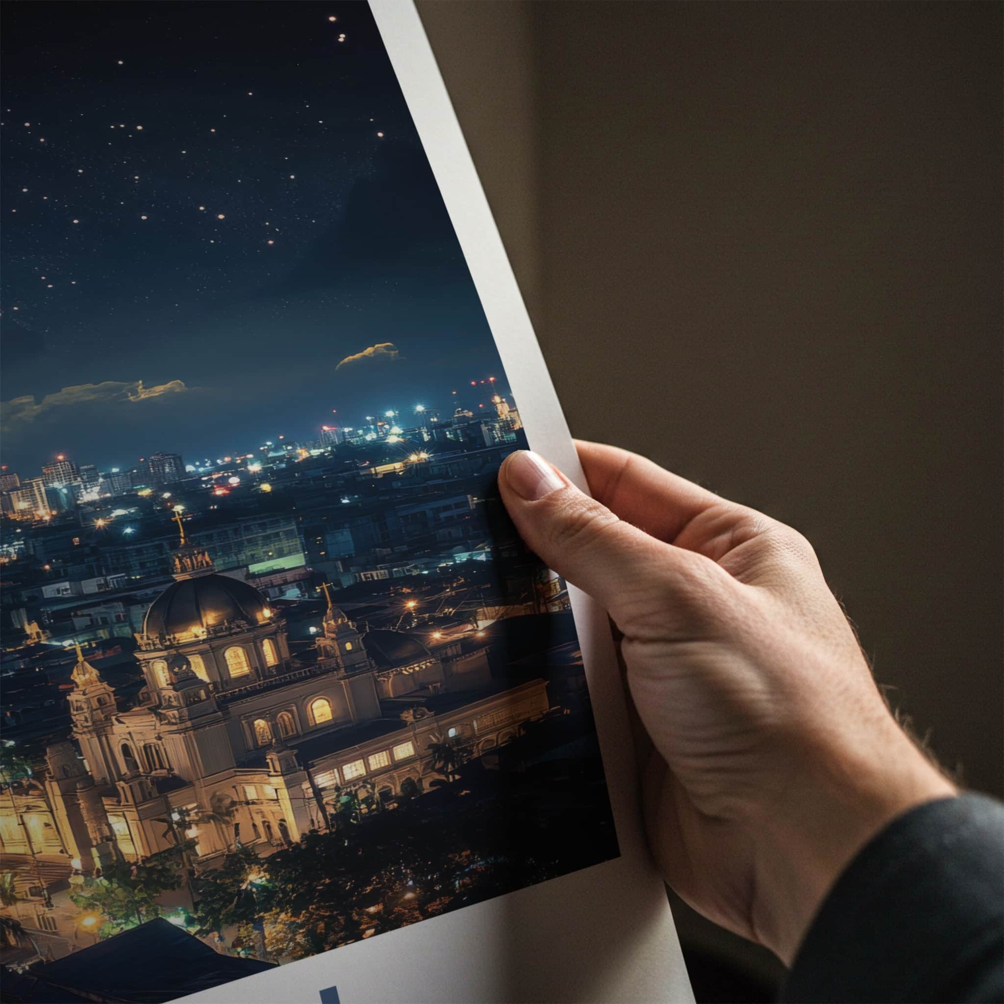 Cebu Poster - Philippines Travel Art - Night Cityscape Moon Home Decor