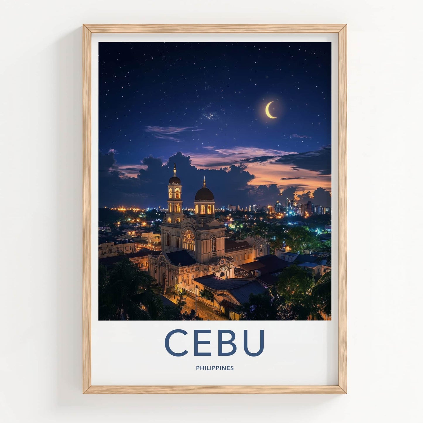 Cebu Poster - Philippines Travel Art - Starry Night Church Home Decor