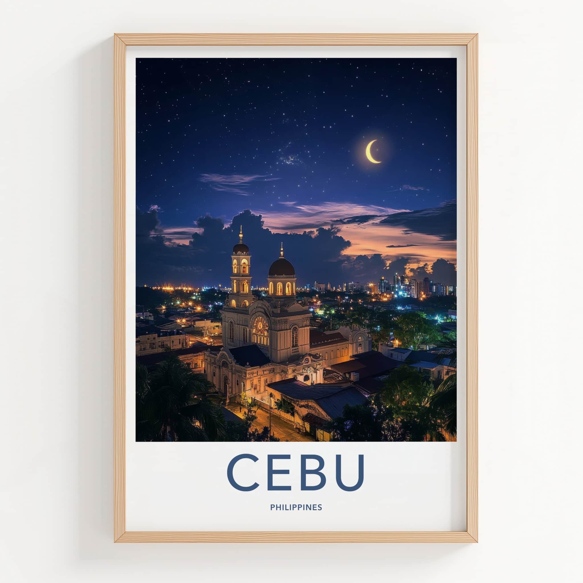 Cebu Poster - Philippines Travel Art - Starry Night Church Home Decor