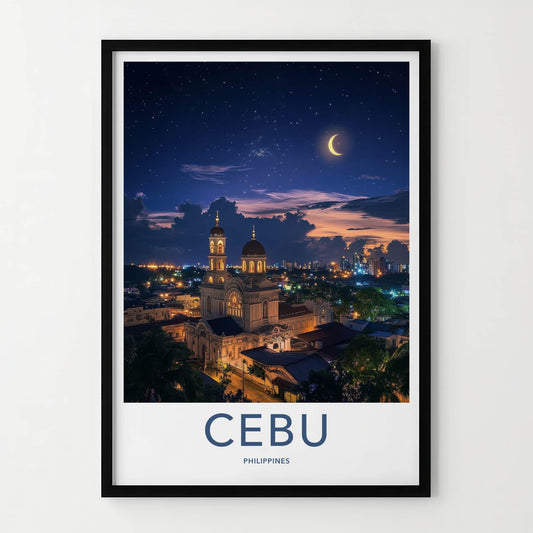Cebu Poster - Philippines Travel Art - Starry Night Church Home Decor
