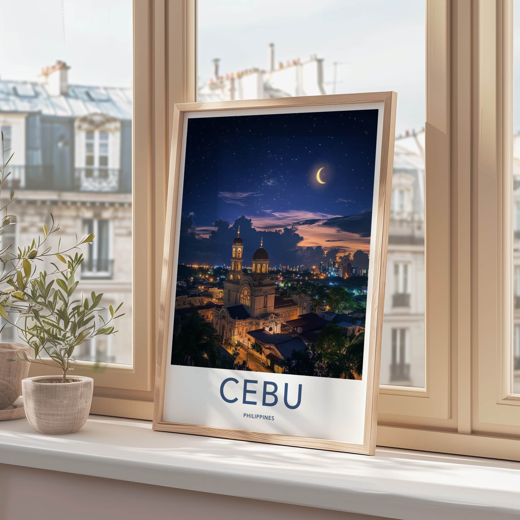 Cebu Poster - Philippines Travel Art - Starry Night Church Home Decor