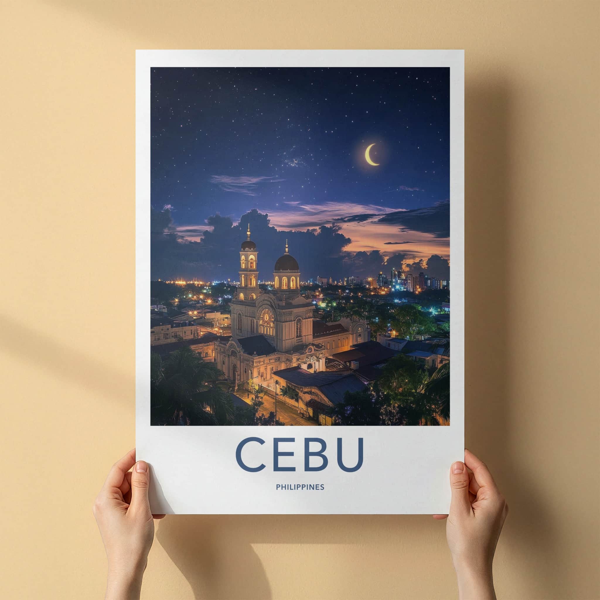 Cebu Poster - Philippines Travel Art - Starry Night Church Home Decor