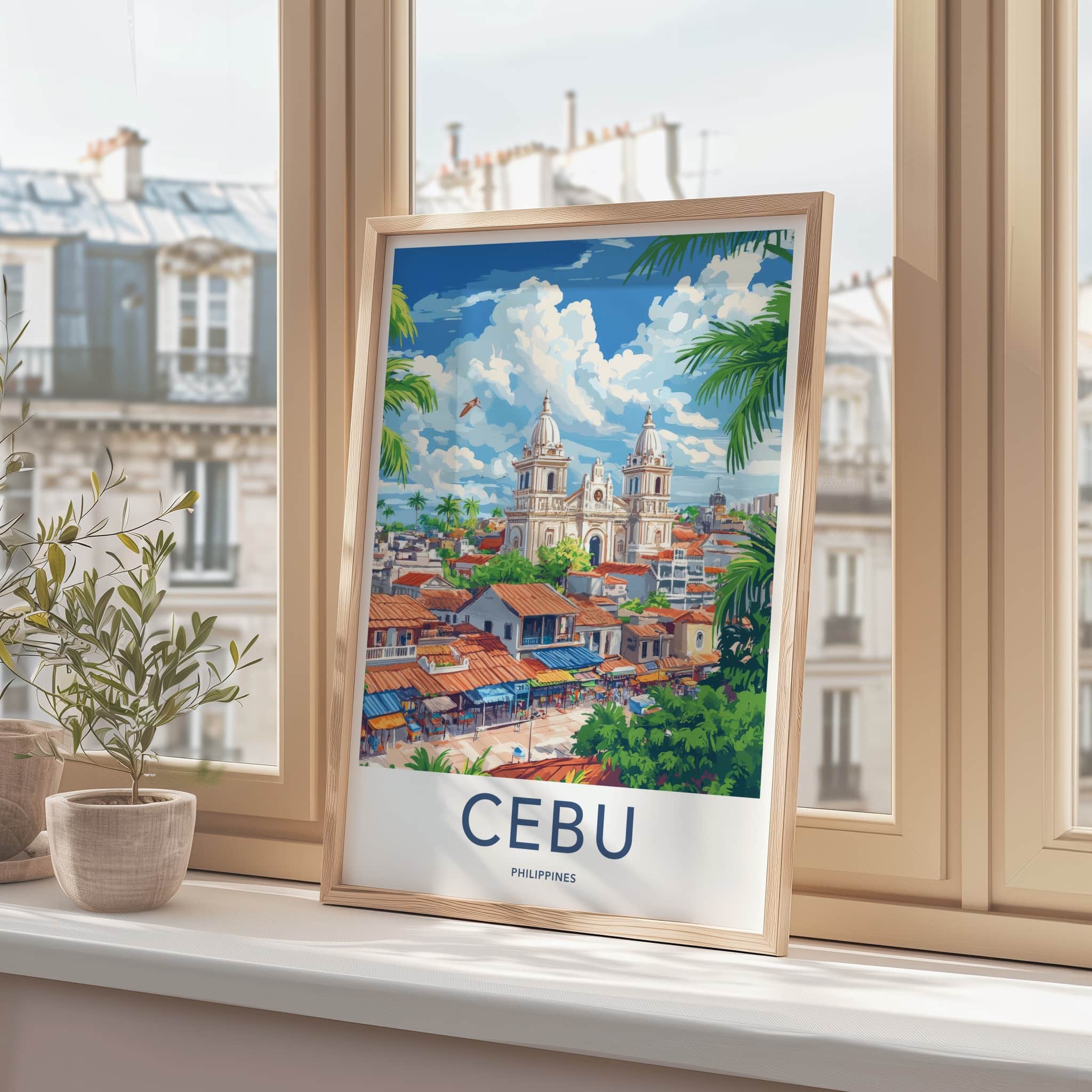 Cebu Poster - Philippines Travel Art - Tropical City Cathedral Home Decor