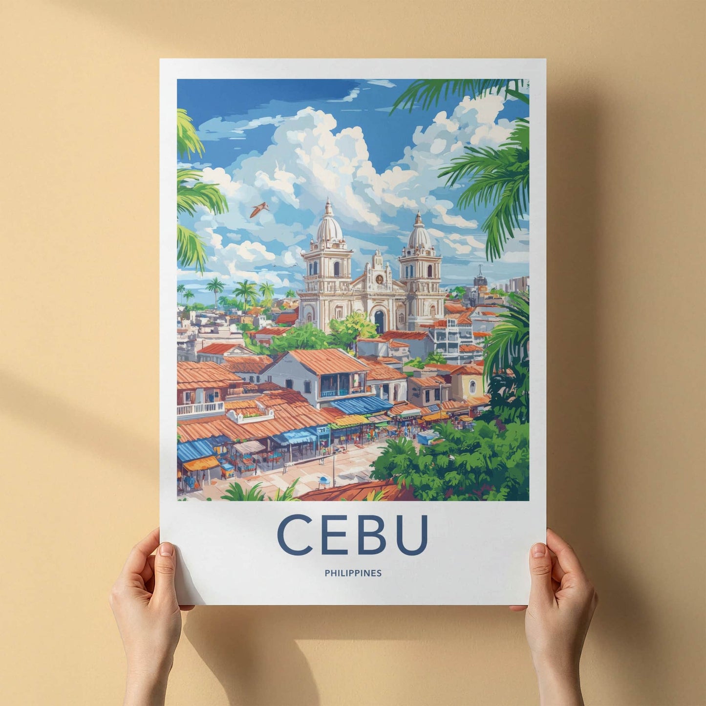 Cebu Poster - Philippines Travel Art - Tropical City Cathedral Home Decor