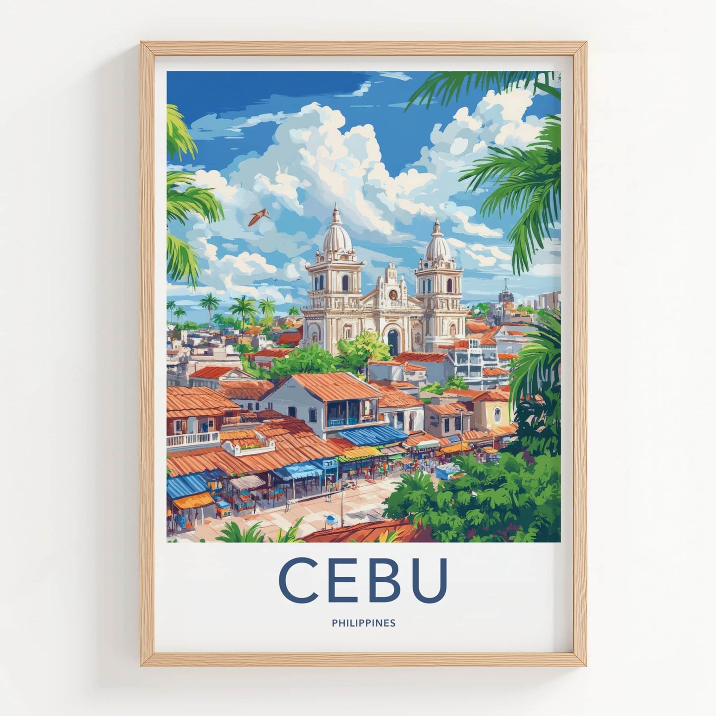 Cebu Poster - Philippines Travel Art - Tropical City Cathedral Home Decor