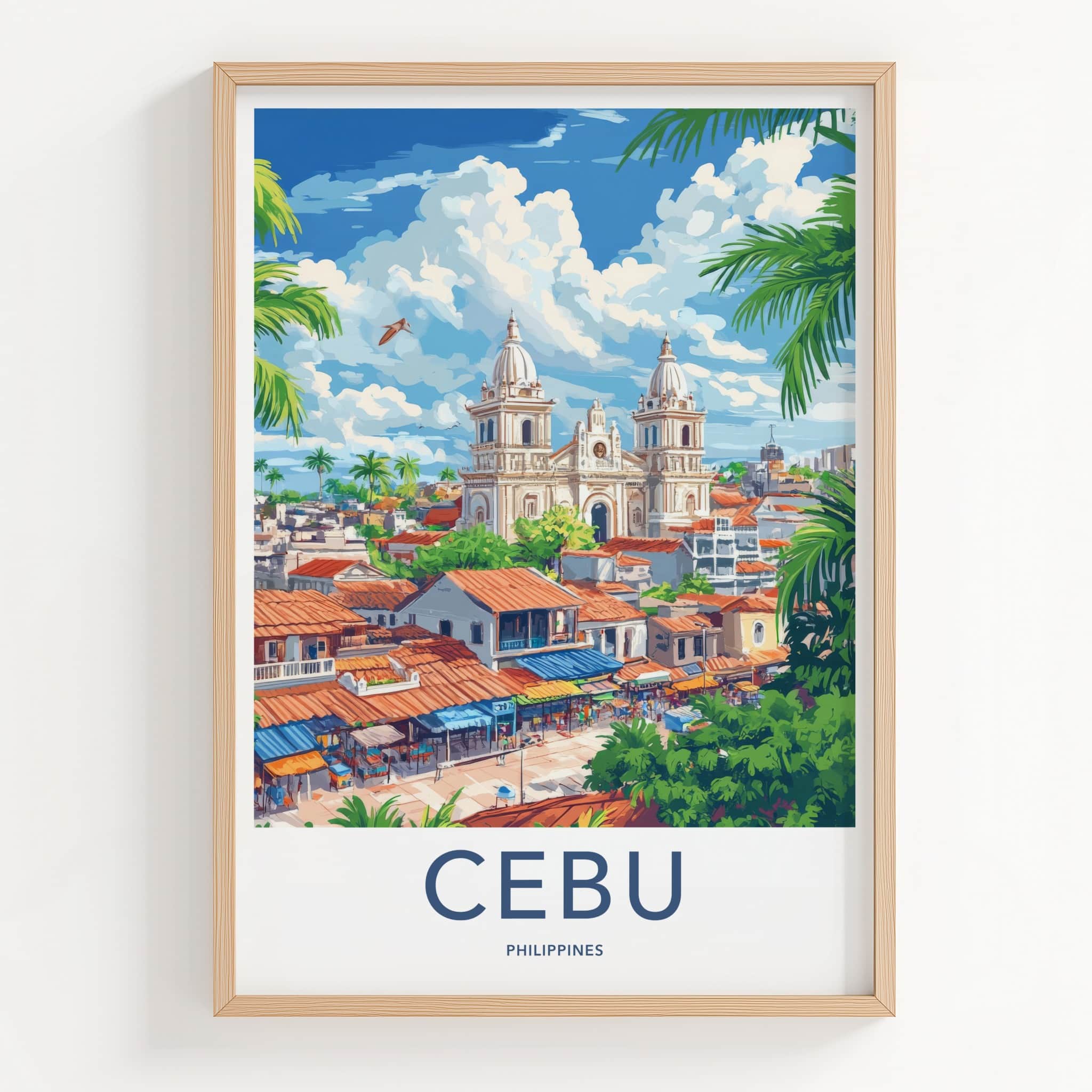 Cebu Poster - Philippines Travel Art - Tropical City Cathedral Home Decor