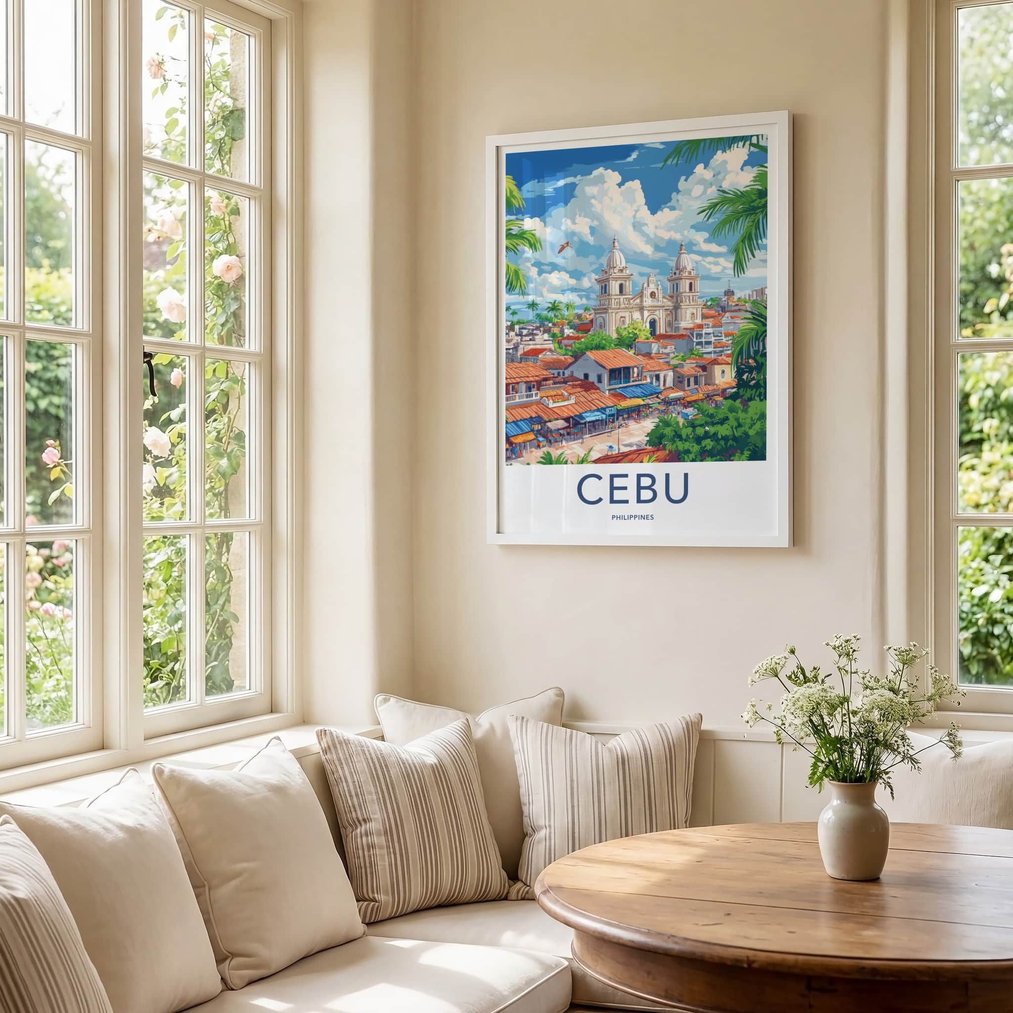Cebu Poster - Philippines Travel Art - Tropical City Cathedral Home Decor