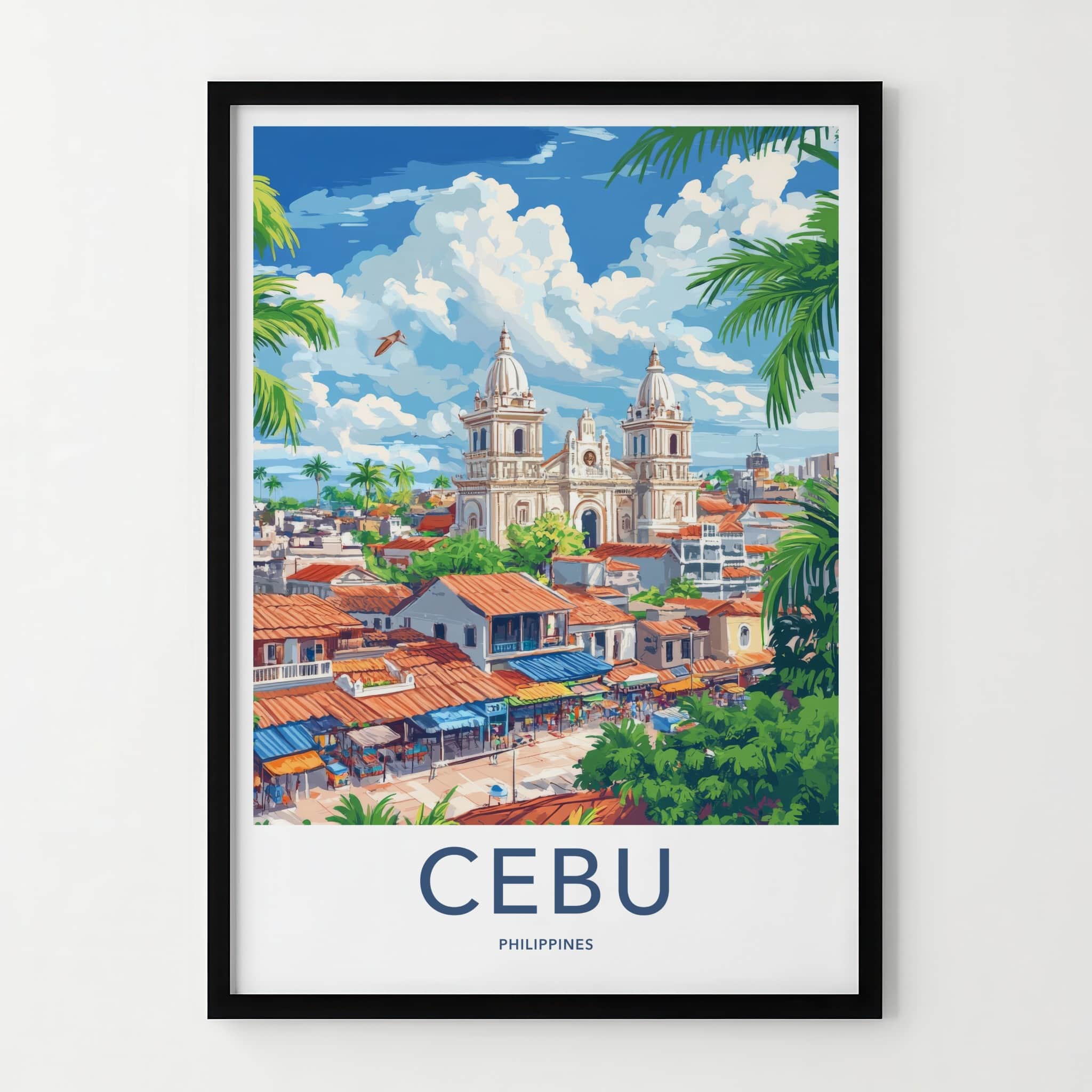 Cebu Poster - Philippines Travel Art - Tropical City Cathedral Home Decor