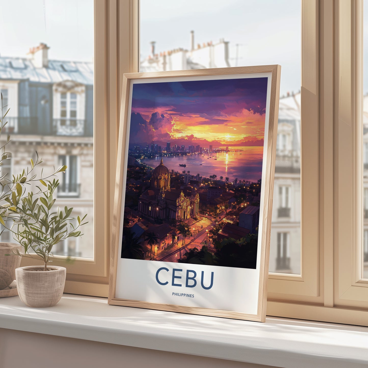 Cebu Poster - Philippines Travel Art - Vibrant City Sunset Home Decor