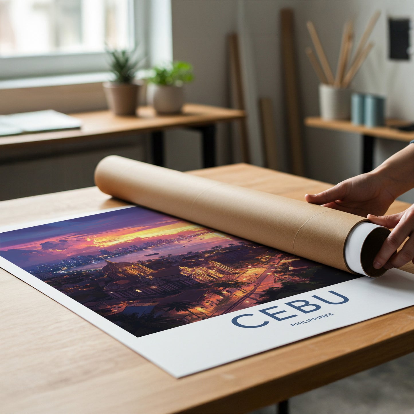 Cebu Poster - Philippines Travel Art - Vibrant City Sunset Home Decor