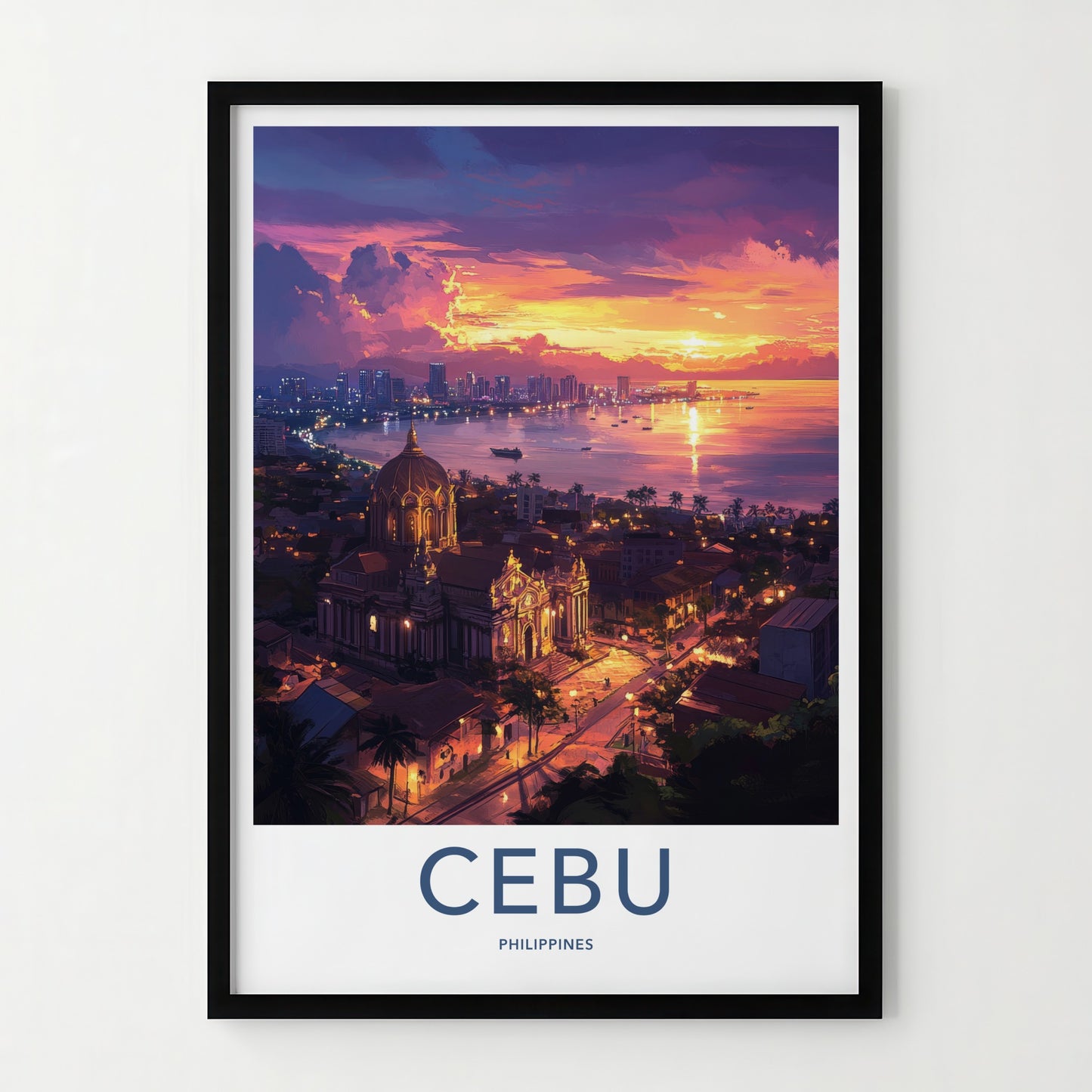 Cebu Poster - Philippines Travel Art - Vibrant City Sunset Home Decor