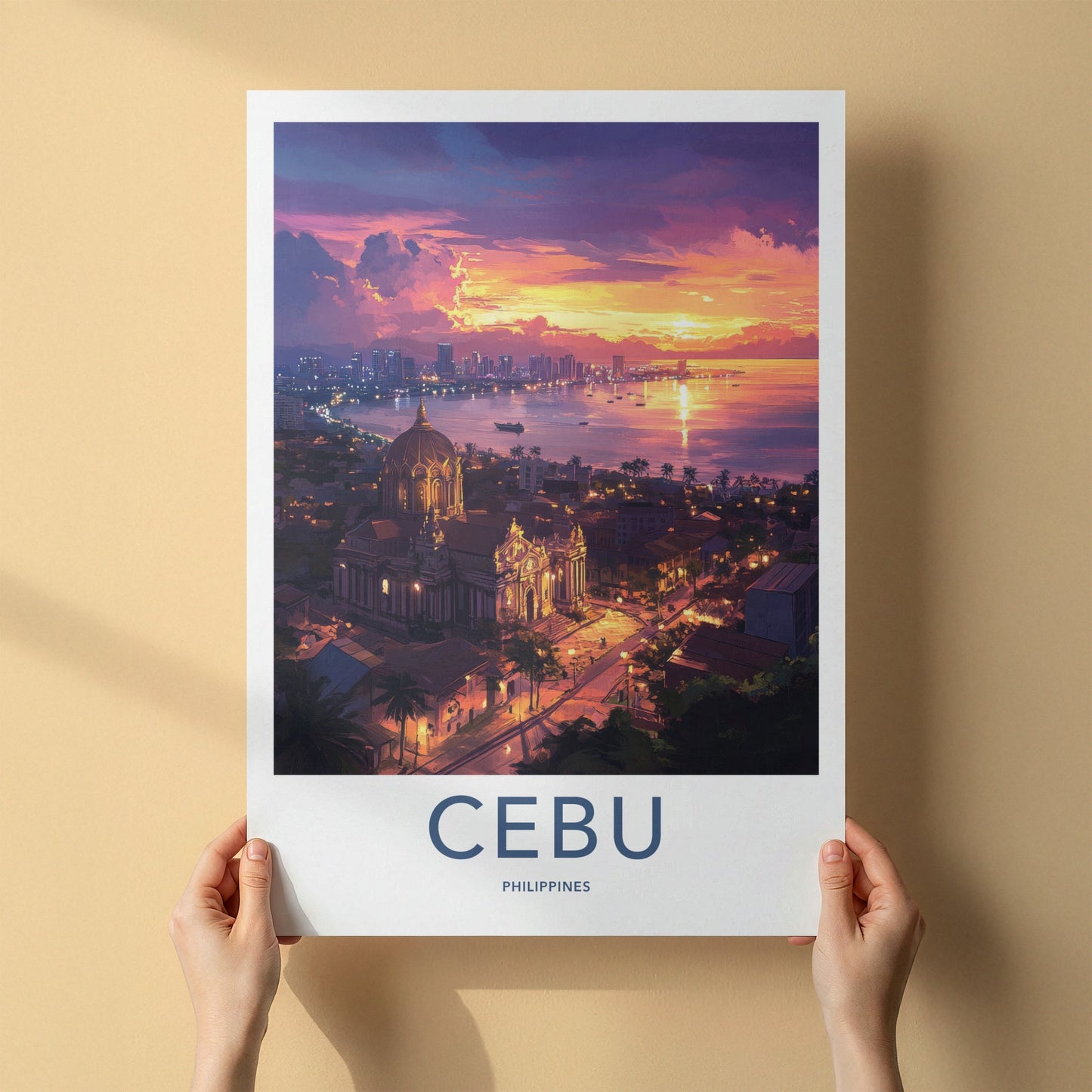 Cebu Poster - Philippines Travel Art - Vibrant City Sunset Home Decor