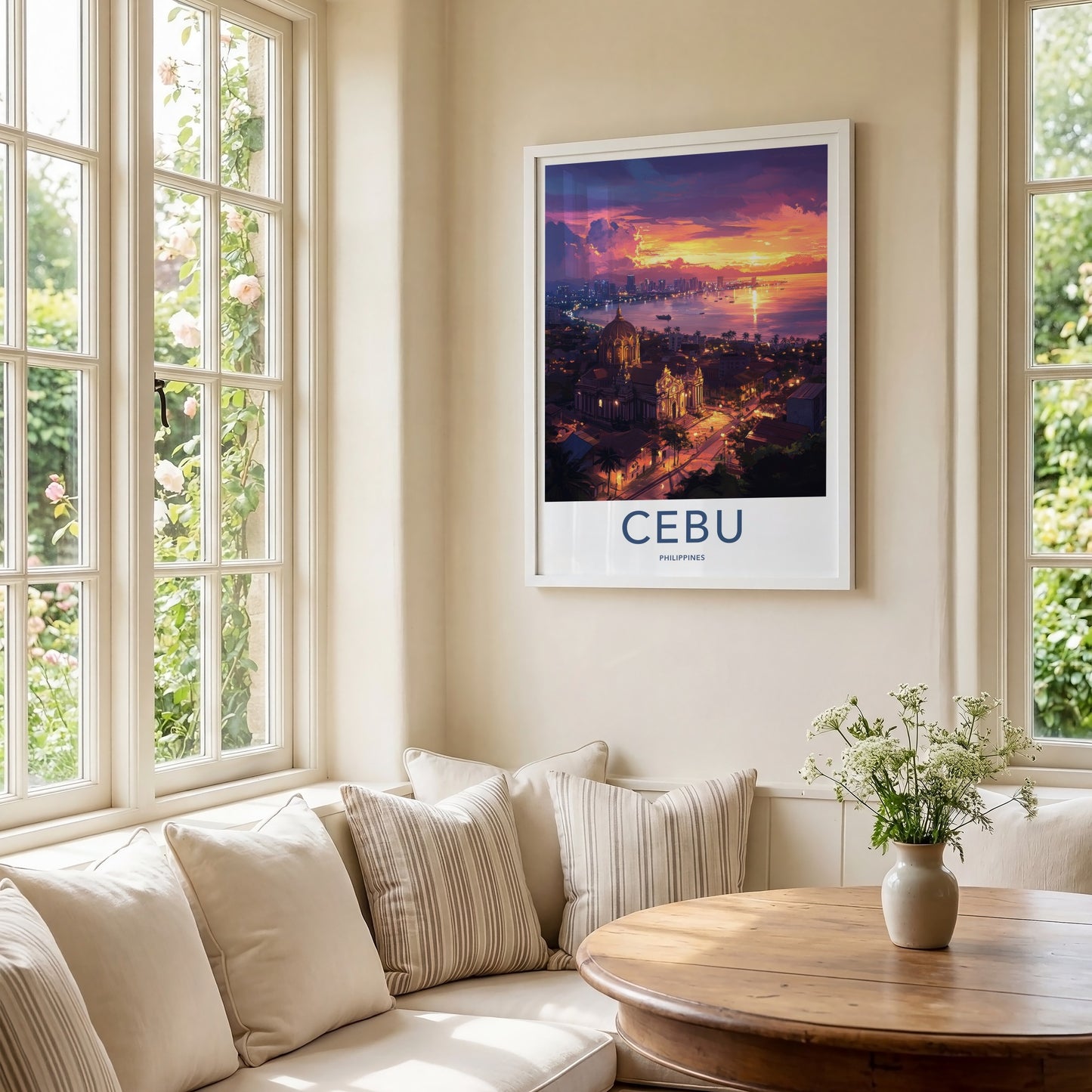 Cebu Poster - Philippines Travel Art - Vibrant City Sunset Home Decor