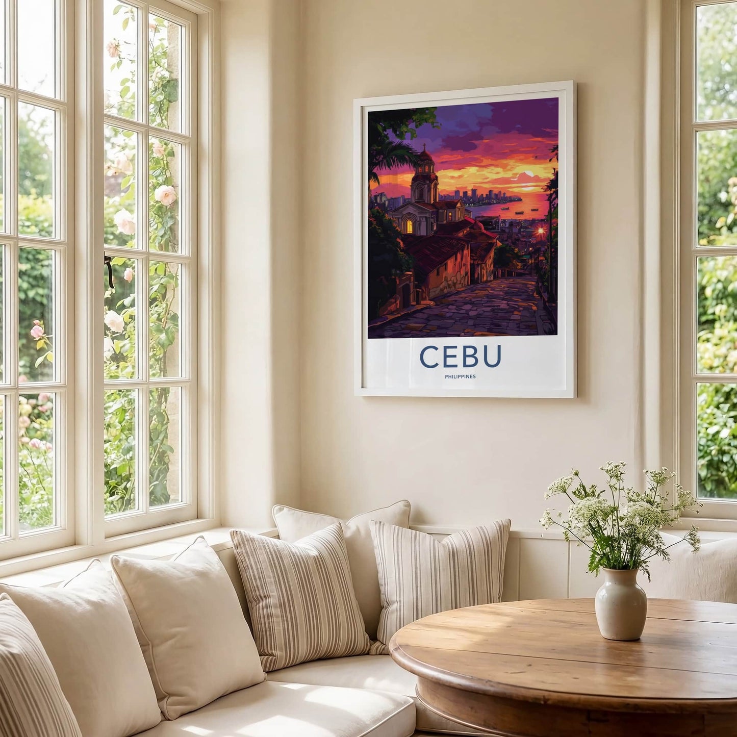 Cebu Poster - Philippines Travel Art - Vibrant City Sunset Home Decor