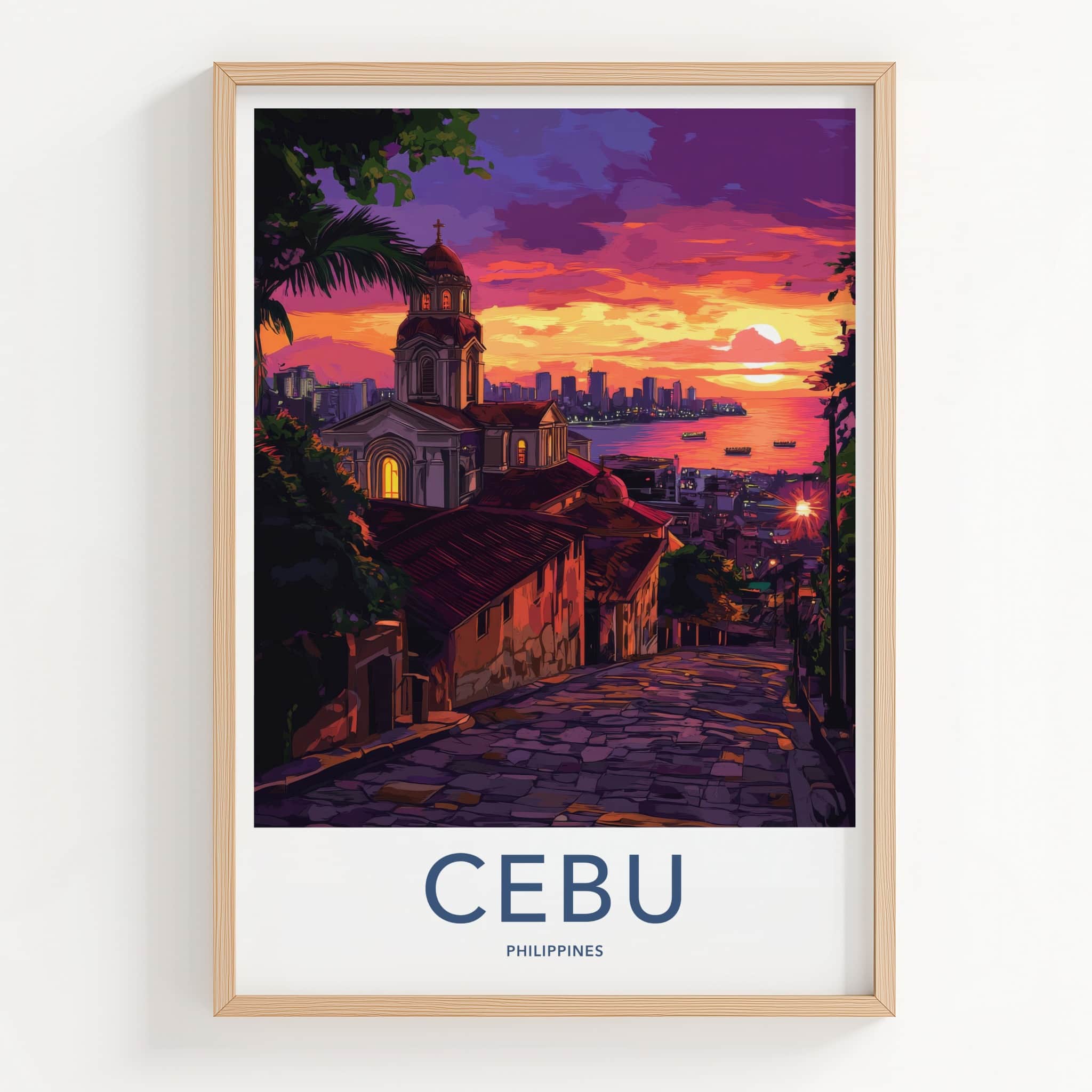 Cebu Poster - Philippines Travel Art - Vibrant City Sunset Home Decor