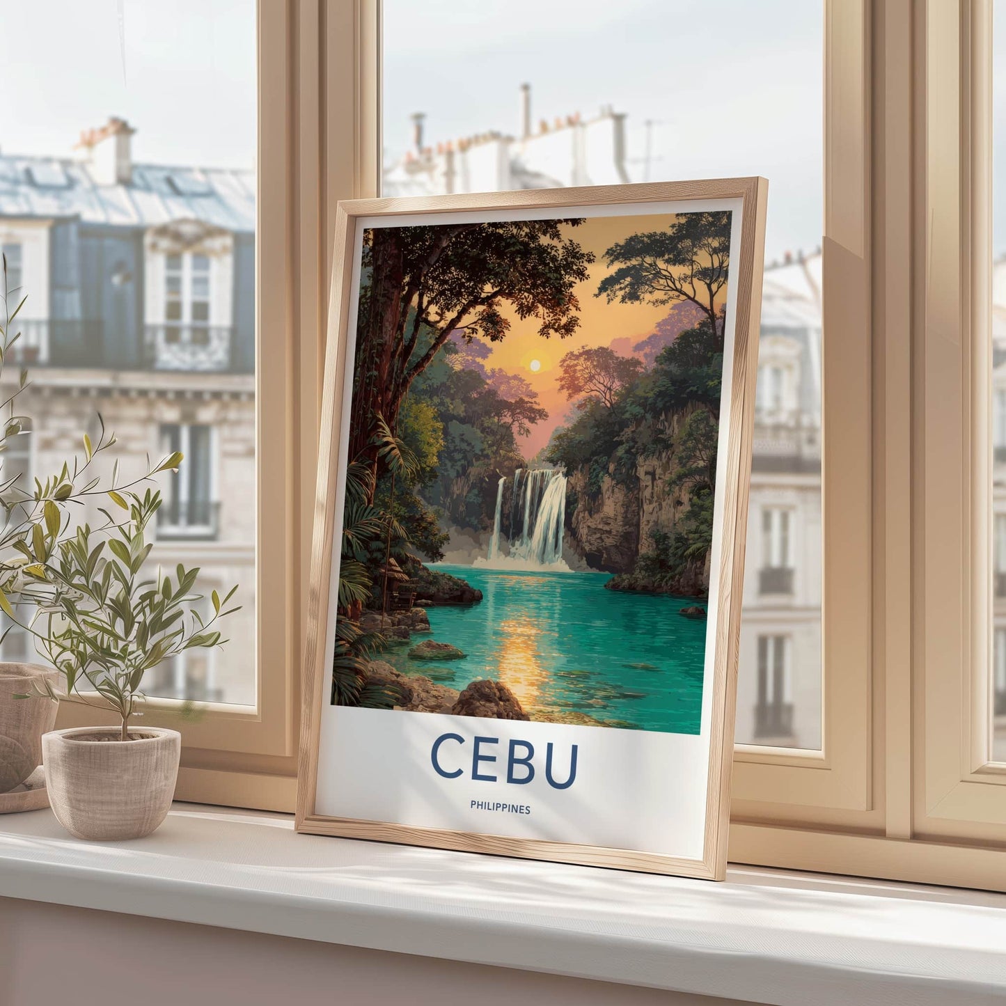 Cebu Poster - Philippines Wall Art - Sunset Jungle Waterfall Home Decor