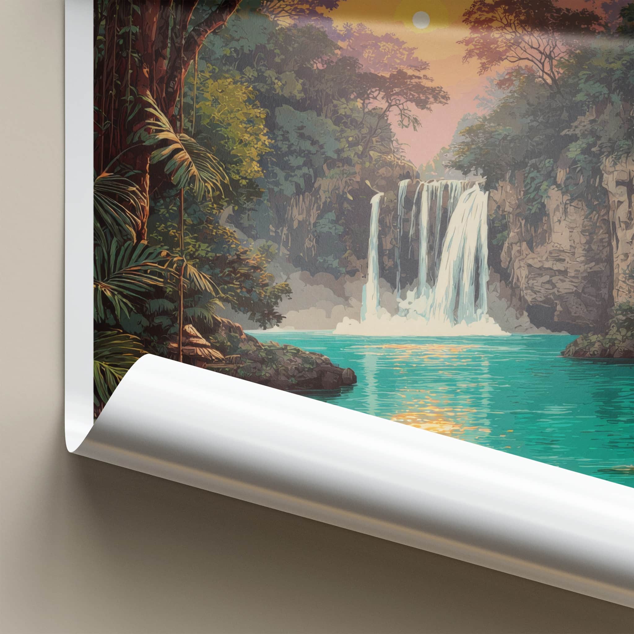 Cebu Poster - Philippines Wall Art - Sunset Jungle Waterfall Home Decor