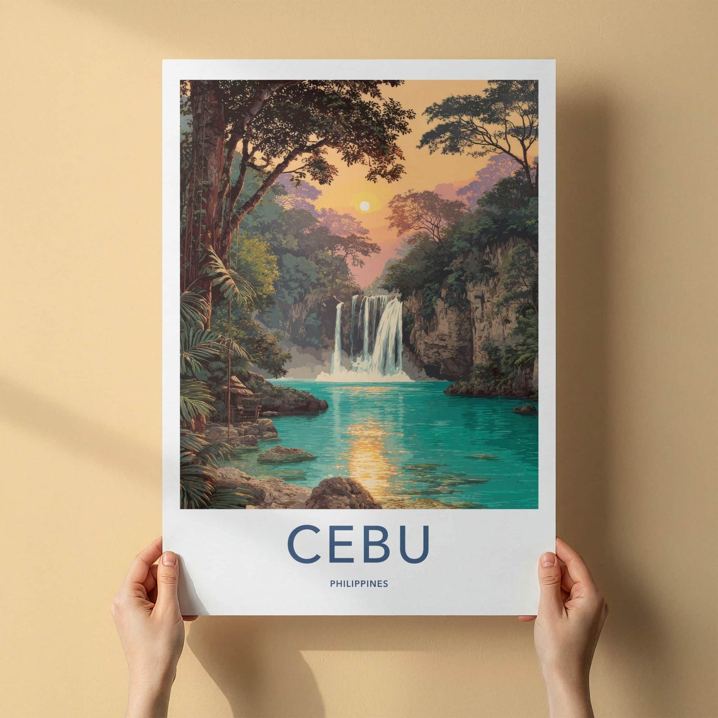 Cebu Poster - Philippines Wall Art - Sunset Jungle Waterfall Home Decor