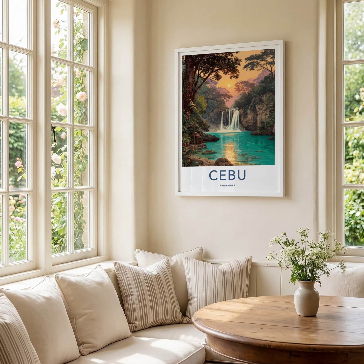 Cebu Poster - Philippines Wall Art - Sunset Jungle Waterfall Home Decor