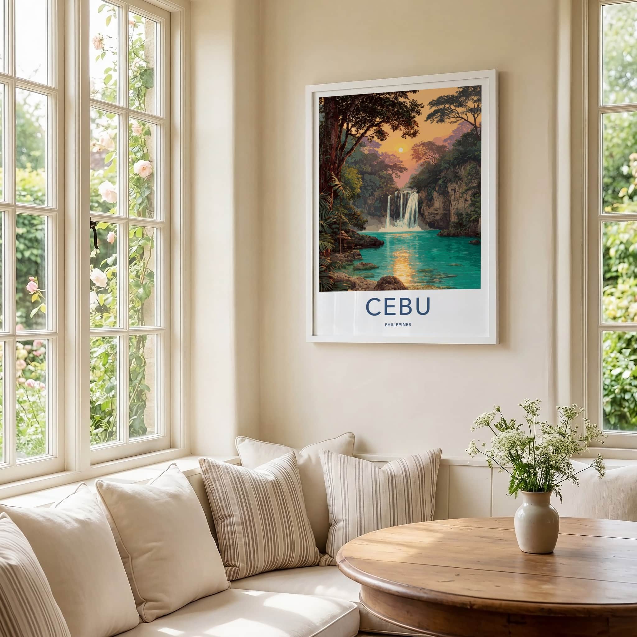 Cebu Poster - Philippines Wall Art - Sunset Jungle Waterfall Home Decor