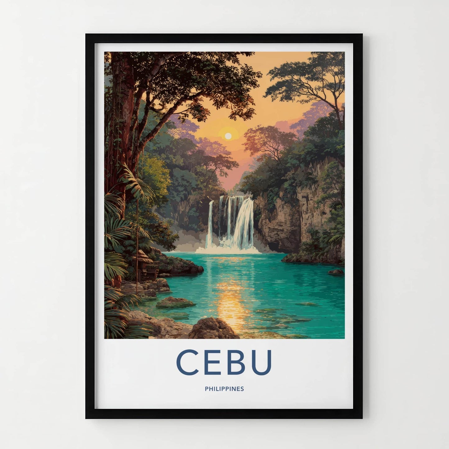Cebu Poster - Philippines Wall Art - Sunset Jungle Waterfall Home Decor