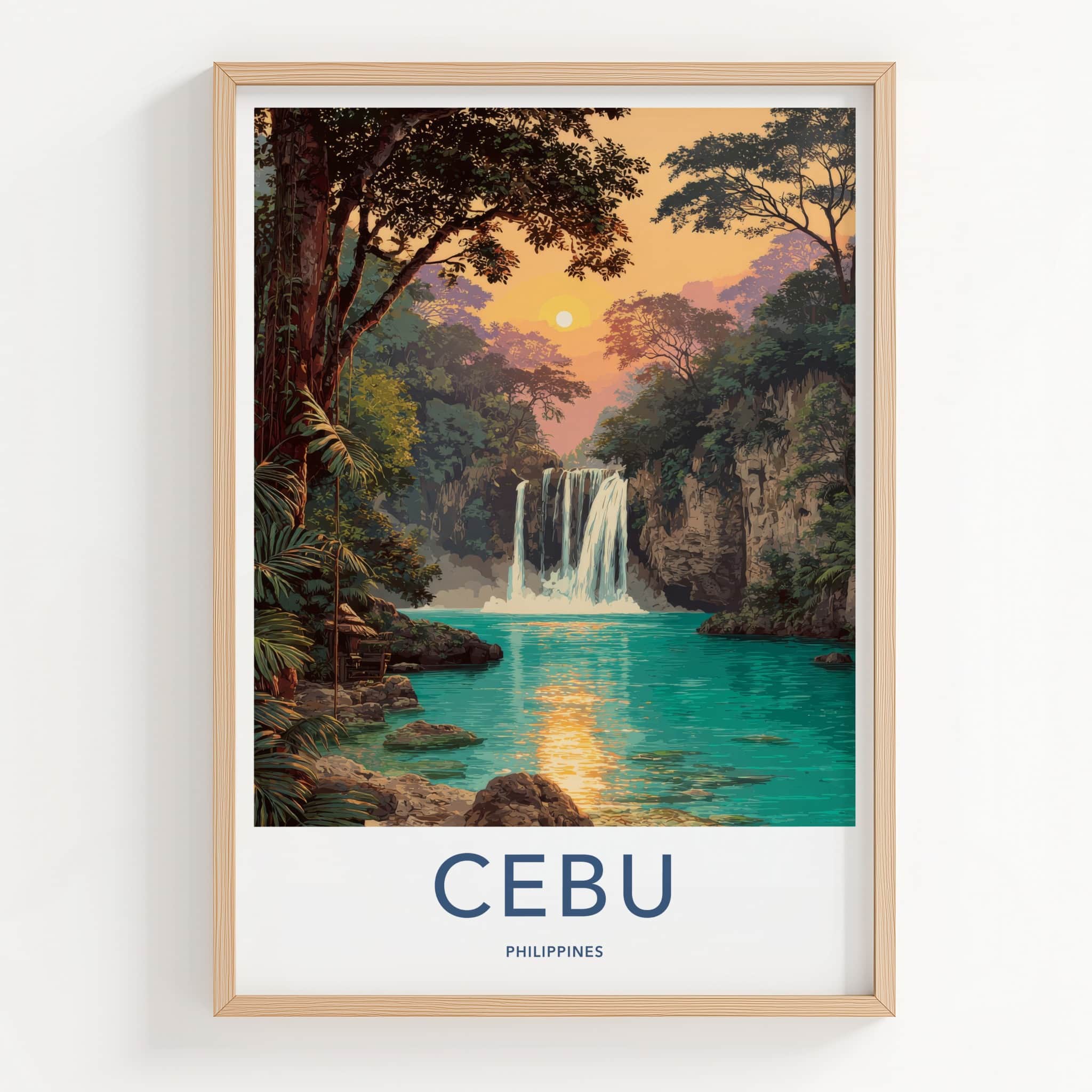 Cebu Poster - Philippines Wall Art - Sunset Jungle Waterfall Home Decor