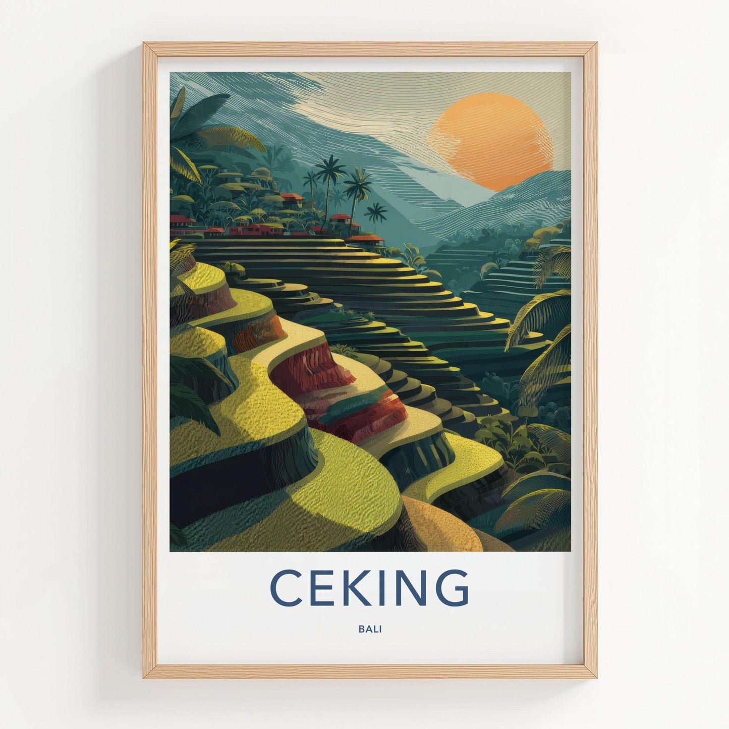Ceking Poster - Indonesia Travel Art - Golden Terraced Fields Home Decor