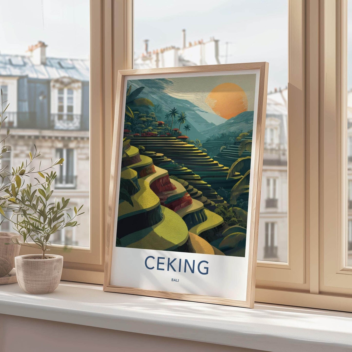 Ceking Poster - Indonesia Travel Art - Golden Terraced Fields Home Decor