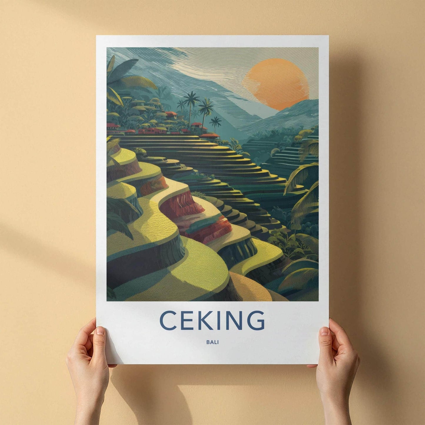 Ceking Poster - Indonesia Travel Art - Golden Terraced Fields Home Decor