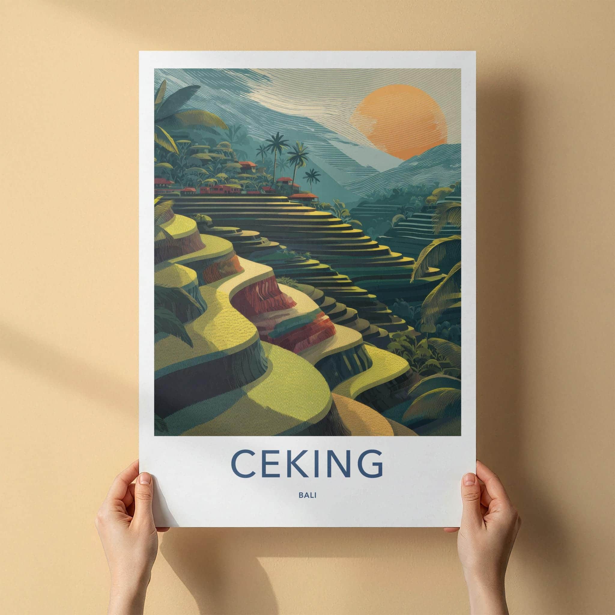 Ceking Poster - Indonesia Travel Art - Golden Terraced Fields Home Decor