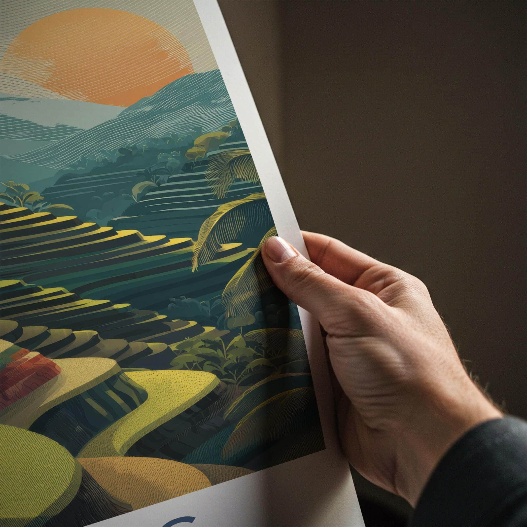Ceking Poster - Indonesia Travel Art - Golden Terraced Fields Home Decor