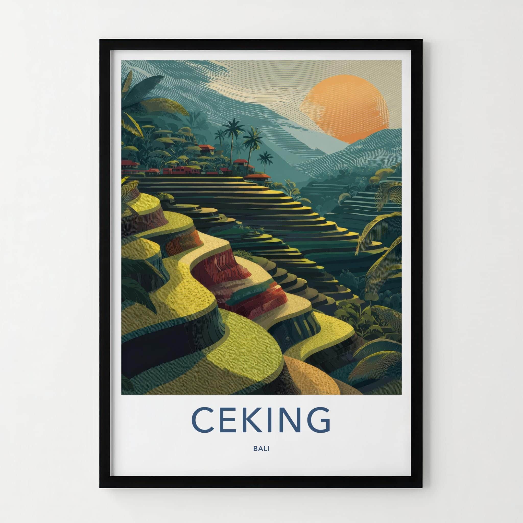 Ceking Poster - Indonesia Travel Art - Golden Terraced Fields Home Decor