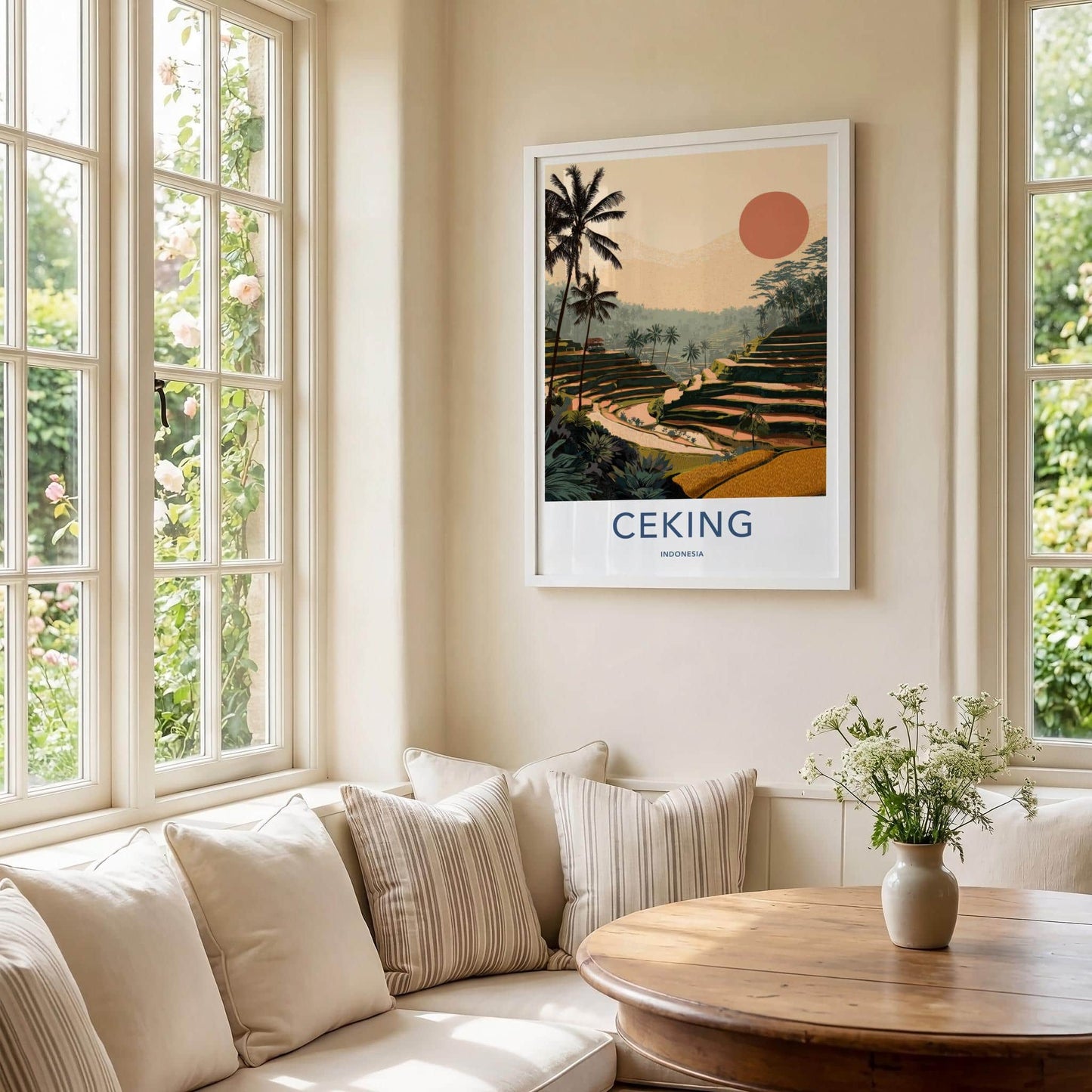 Ceking Poster - Indonesia Travel Art - Tropical Palm Sunset Home Decor